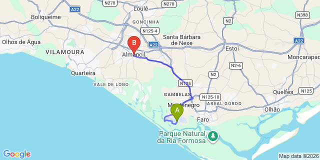 Map: Faro Airport (FAO) to Almancil