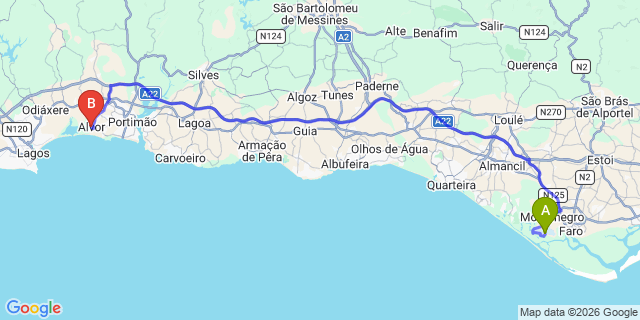 Map: Faro Airport (FAO) to Alvor