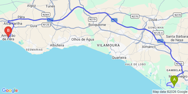 Map: Faro Airport (FAO) to Armacao de Pera