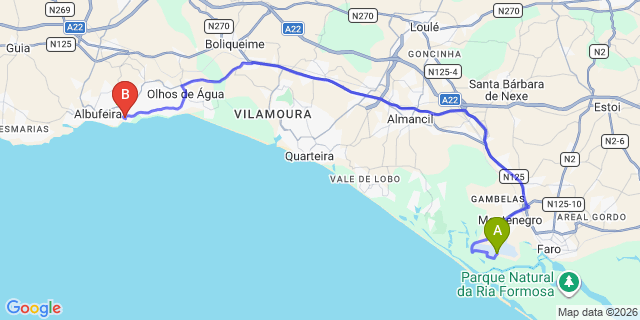 Map: Faro Airport (FAO) to Balaia