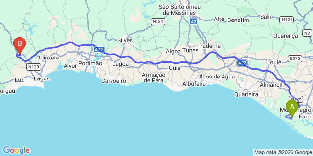 Map: Faro Airport (FAO) to Bensafrim