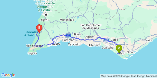 Map: Faro Airport (FAO) to Bordeira