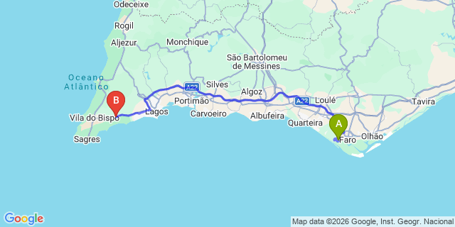 Map: Faro Airport (FAO) to Budens