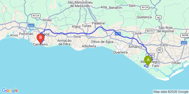 Map: Faro Airport (FAO) to Carvoeiro