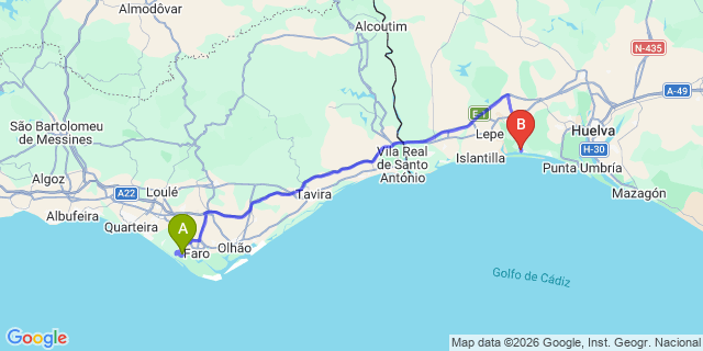Map: Faro Airport (FAO) to El Rompido