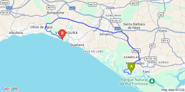 Map: Faro Airport (FAO) to Falesia