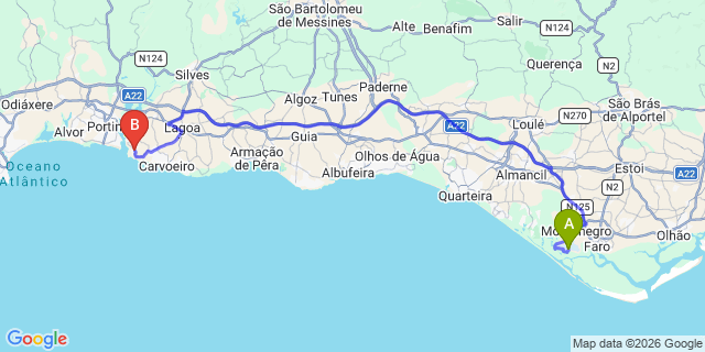 Map: Faro Airport (FAO) to Ferragudo