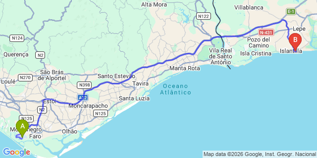 Map: Faro Airport (FAO) to Isla Antilla