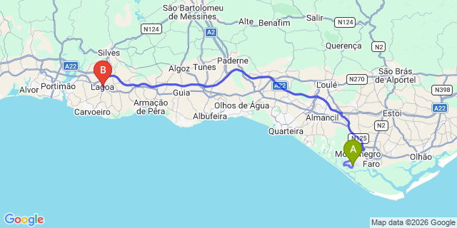 Map: Faro Airport (FAO) to Lagoa