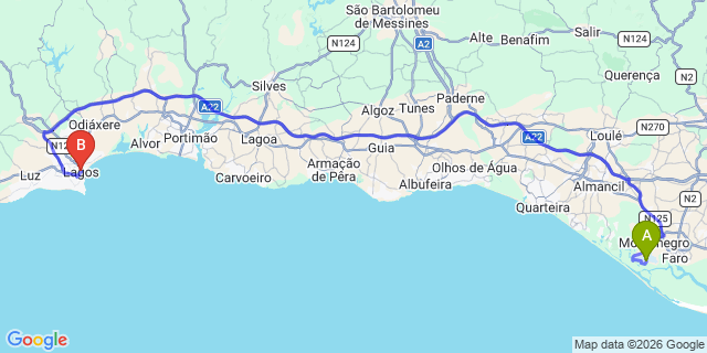 Map: Faro Airport (FAO) to Lagos