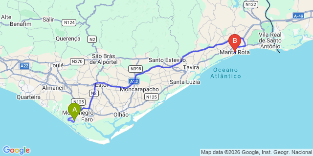 Map: Faro Airport (FAO) to Manta Rota