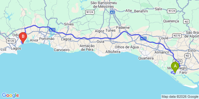 Map: Faro Airport (FAO) to Meia Praia