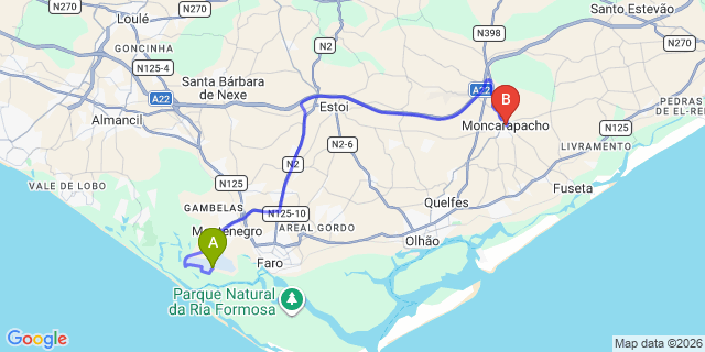 Map: Faro Airport (FAO) to Moncarapacho
