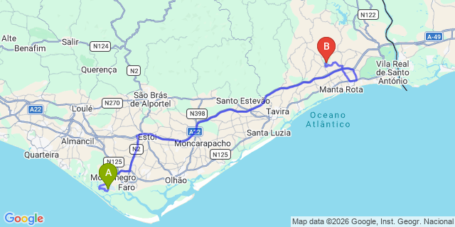 Map: Faro Airport (FAO) to Monte Rei