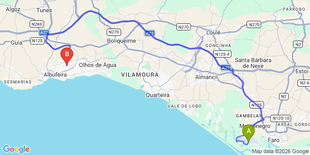 Map: Faro Airport (FAO) to Montechoro