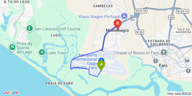 Map: Faro Airport (FAO) to Montenegro