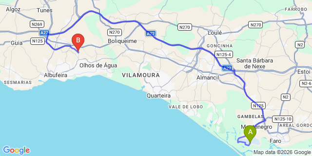 Map: Faro Airport (FAO) to Mosqueira