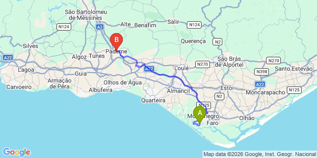 Map: Faro Airport (FAO) to Paderne