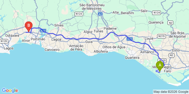 Map: Faro Airport (FAO) to Penina