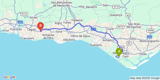 Map: Faro Airport (FAO) to Porches