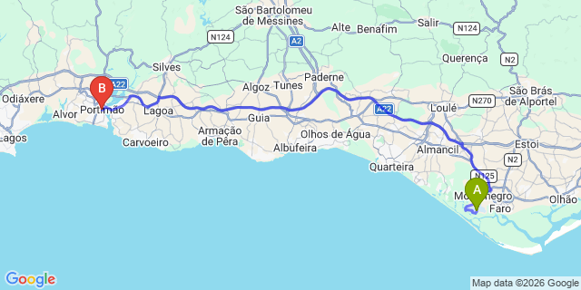 Map: Faro Airport (FAO) to Portimao