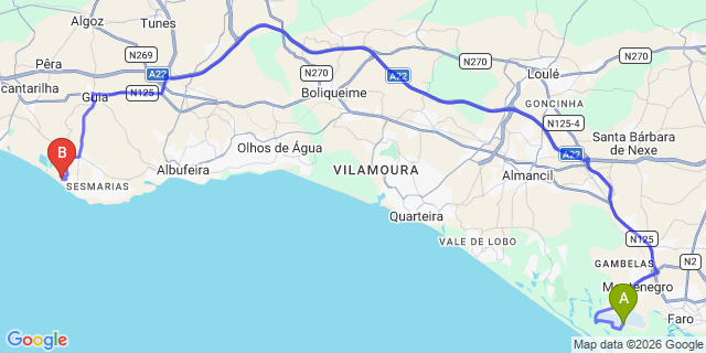 Map: Faro Airport (FAO) to Praia da Gale