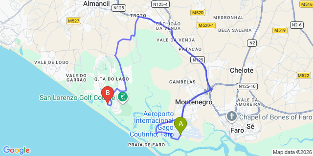 Map: Faro Airport (FAO) to Quinta do Lago
