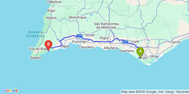 Map: Faro Airport (FAO) to Salema