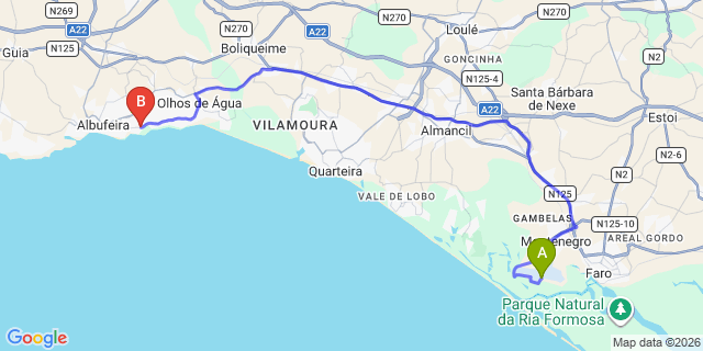 Map: Faro Airport (FAO) to Santa Eulalia