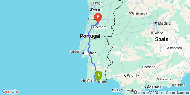 Map: Faro Airport (FAO) to Sevilha