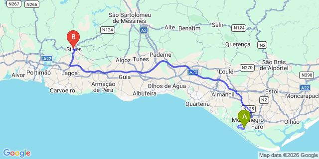 Map: Faro Airport (FAO) to Silves