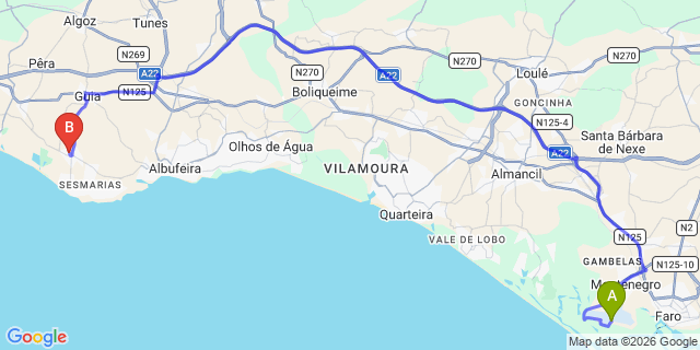 Map: Faro Airport (FAO) to Vale de Parra