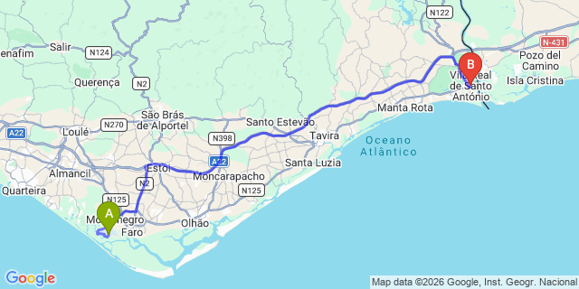 Map: Faro Airport (FAO) to Vila Santo Antonio