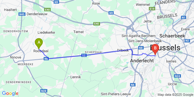 Map: Brussels Midi Train Station to Pamel