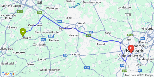 Map: Brussels Midi Train Station to Paulatem