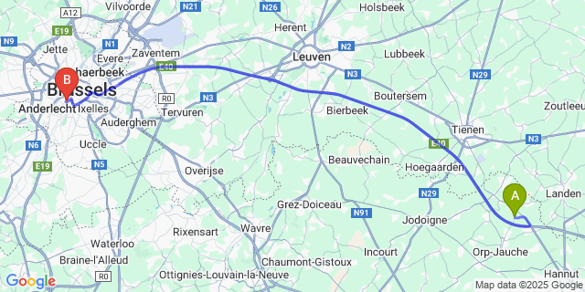 Map: Brussels Midi Train Station to Pellaines