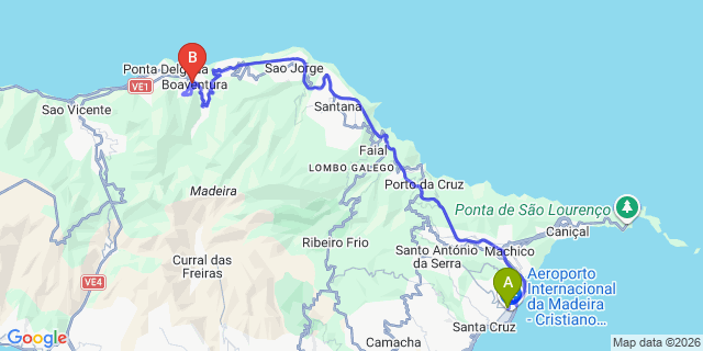 Map: Madeira Airport (FNC) to Boaventura