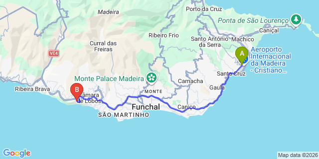 Map: Madeira Airport (FNC) to Cabo Girao