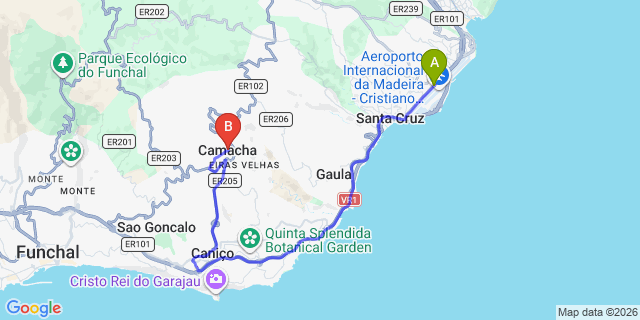 Map: Madeira Airport (FNC) to Camacha