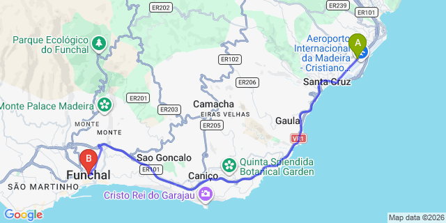 Map: Madeira Airport (FNC) to Funchal city (all areas)