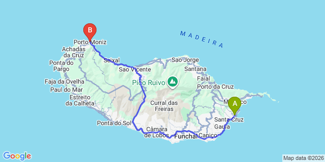 Map: Madeira Airport (FNC) to Porto Moniz