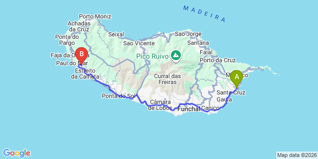 Map: Madeira Airport (FNC) to Prazeres