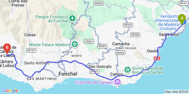 Map: Madeira Airport (FNC) to Quinta do Estreito