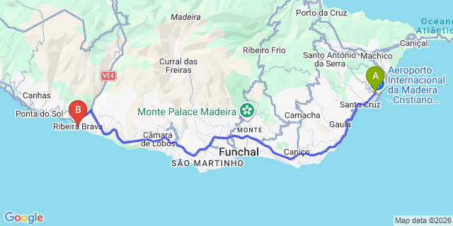 Map: Madeira Airport (FNC) to Ribeira Brava