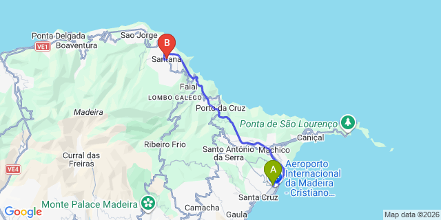 Map: Madeira Airport (FNC) to Santana