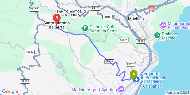 Map: Madeira Airport (FNC) to Santo Antonio da Serra
