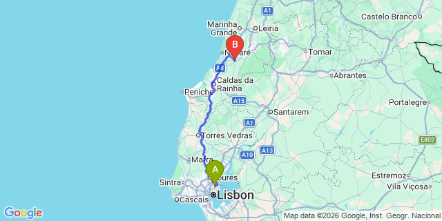 Map: Lisbon Airport (LIS) to Alcobaça