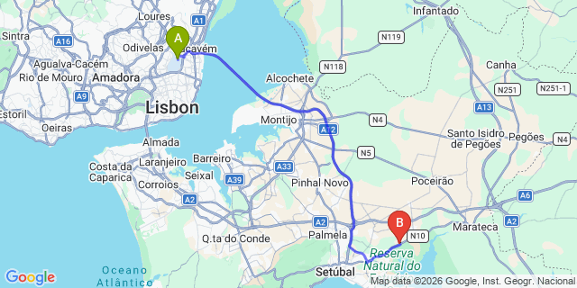 Map: Lisbon Airport (LIS) to Algeruz Gare