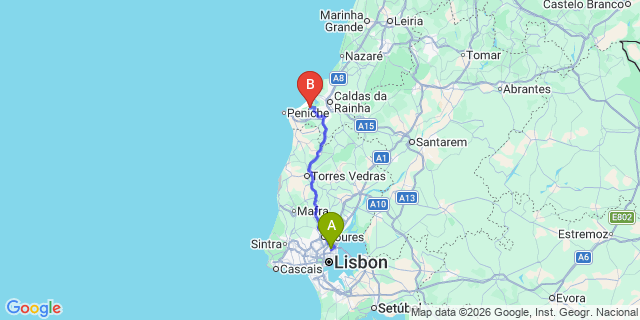 Map: Lisbon Airport (LIS) to Bom Sucesso Golf Resort