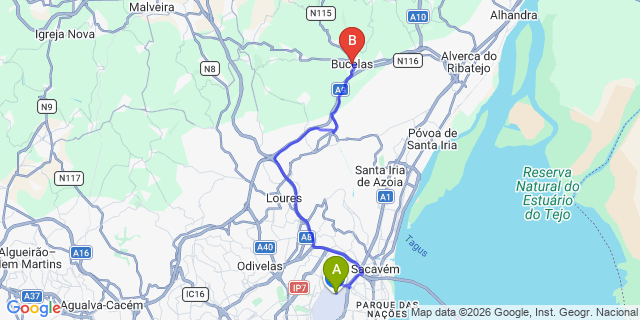Map: Lisbon Airport (LIS) to Bucelas